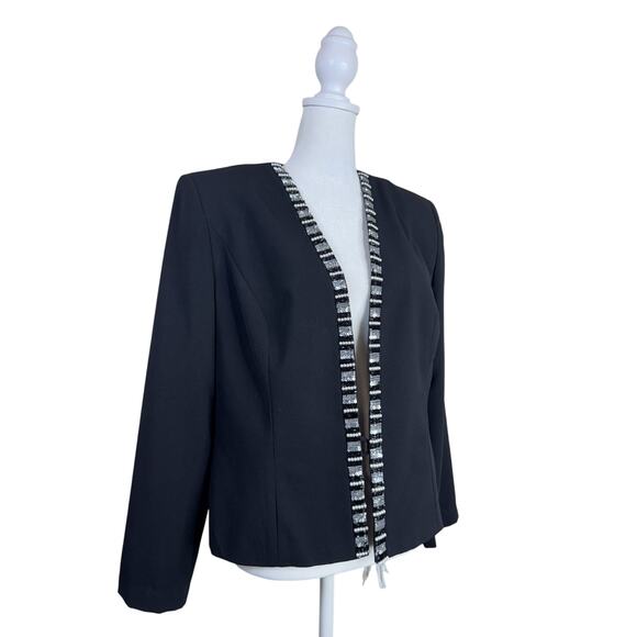 R&M Richards Black Beaded Elegant Formal Jacket Wedding Cruise Open Front 10‎ - Picture 1 of 11
